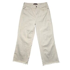 Judy Blue JB8802C Straight Crop Jeans 11/30 Cream Ecru Raw Hem Stretch Denim